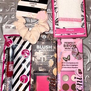 5 PC Glam Lot: ioni blush and mini brow kit, polishing cloth, onyx nail pen&hair